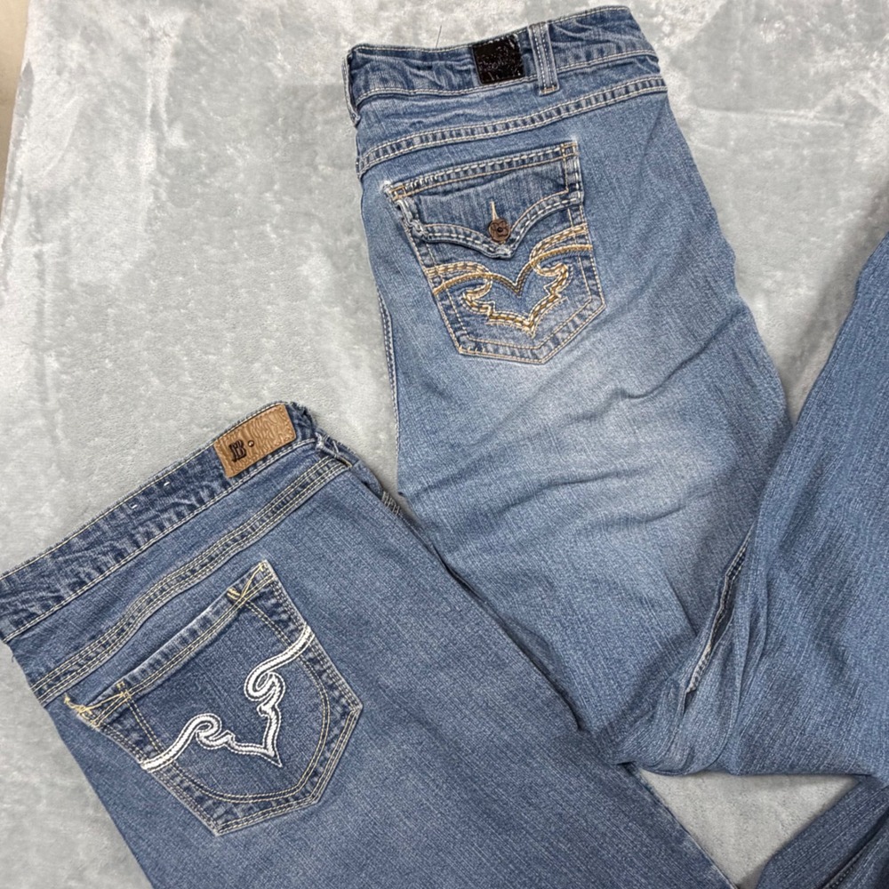 Lot of 2 Royal Blue Bootcut Jeans Medium Wash Womens Size 19x39 Tall Long Length